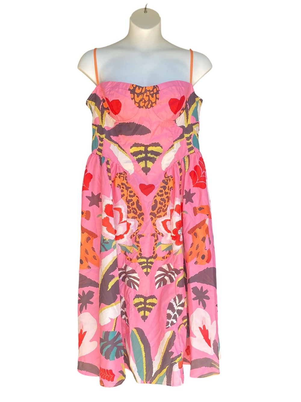 Nice To Meet You Floral Heart Tropical Print Pink Midi Dress Womens Size 2XL